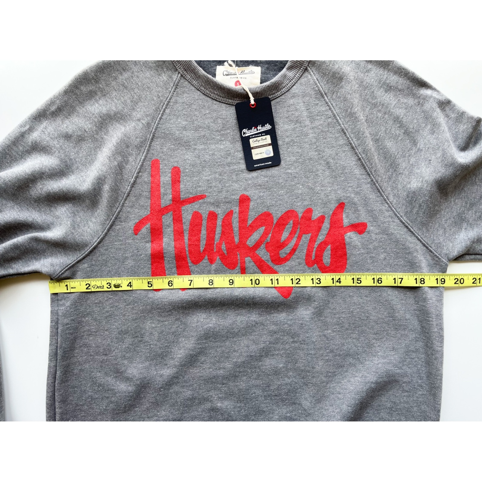 New Charlie Hustle Nebraska Huskers Script Grey Crewneck Sweatshirt Xs — image 7 of 8